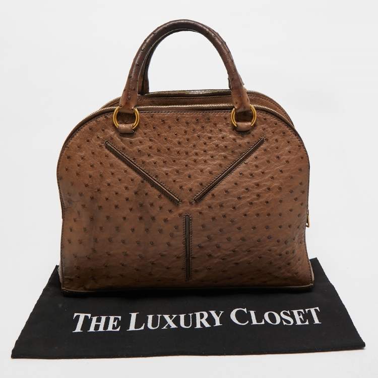 Pre Owned Yves Saint Laurent Brown Ostrich Leather YSL 32 Bag