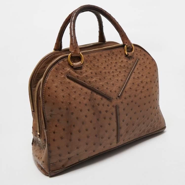 Pre Owned Yves Saint Laurent Brown Ostrich Leather YSL 32 Bag