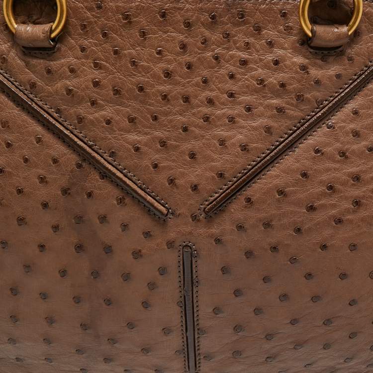 Pre Owned Yves Saint Laurent Brown Ostrich Leather YSL 32 Bag
