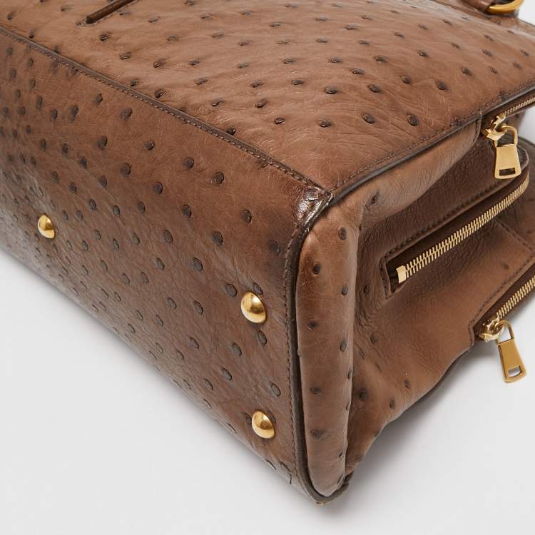 Pre Owned Yves Saint Laurent Brown Ostrich Leather YSL 32 Bag