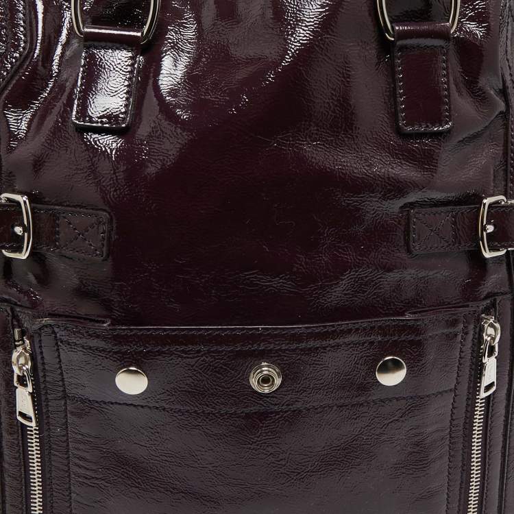 Pre Owned Yves Saint Laurent Dark Purple Patent Leather Downtown Tote