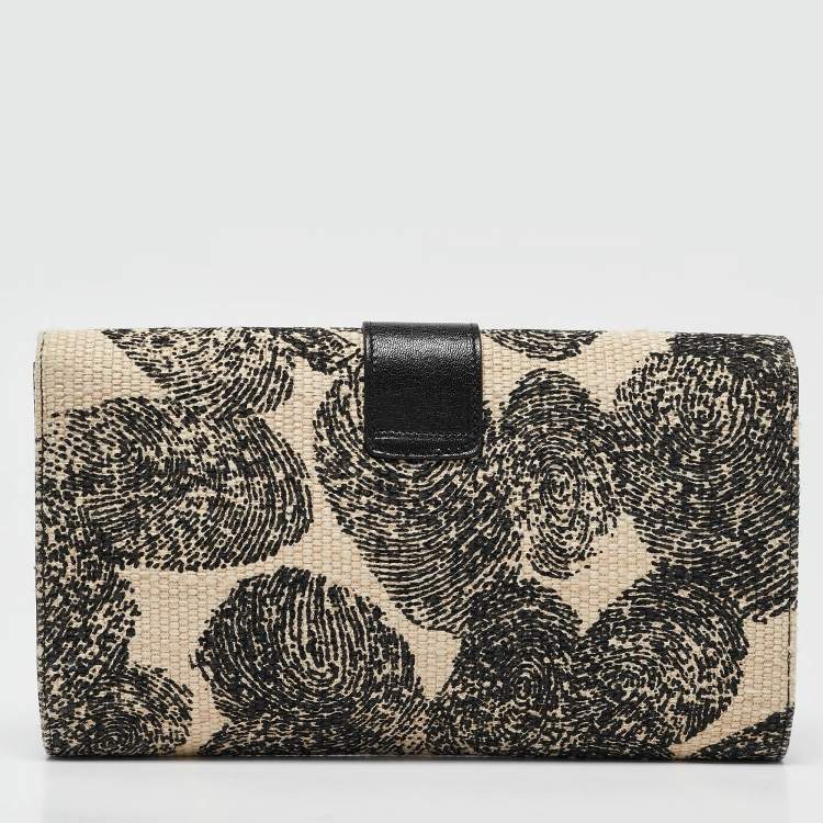 Pre Owned Yves Saint Laurent Black/Beige Printed Canvas and Leather Y-Ligne Clutch