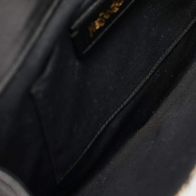 Pre Owned Yves Saint Laurent Black/Beige Printed Canvas and Leather Y-Ligne Clutch