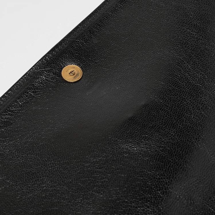 Pre Owned Yves Saint Laurent Black/Beige Printed Canvas and Leather Y-Ligne Clutch