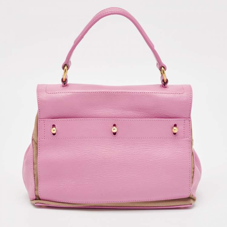 Pre Owned Yves Saint Laurent Pink/Beige Canvas and Leather Muse Two Top Handle Bag