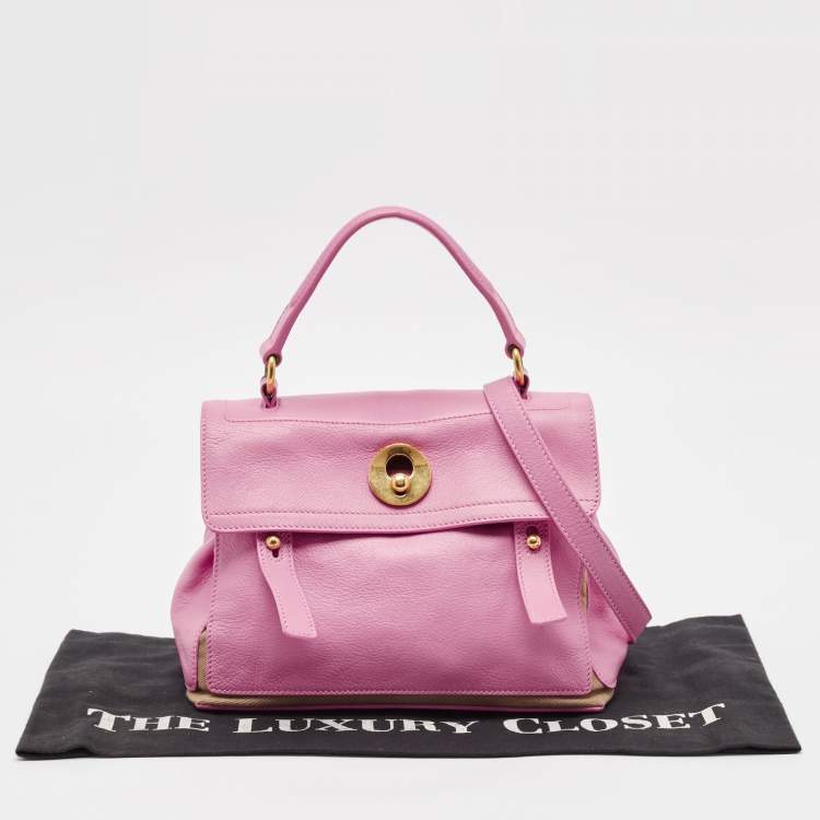 Pre Owned Yves Saint Laurent Pink/Beige Canvas and Leather Muse Two Top Handle Bag