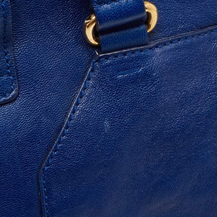 Pre Owned Saint Laurent Blue Leather Medium Cabas Chyc Tote