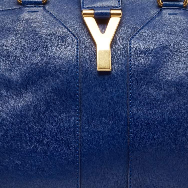 Pre Owned Saint Laurent Blue Leather Medium Cabas Chyc Tote