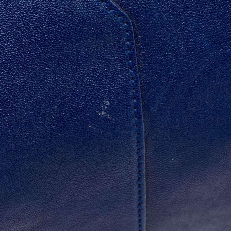Pre Owned Saint Laurent Blue Leather Medium Cabas Chyc Tote
