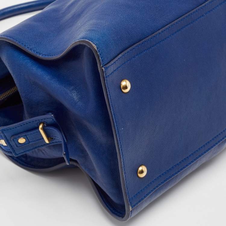 Pre Owned Saint Laurent Blue Leather Medium Cabas Chyc Tote