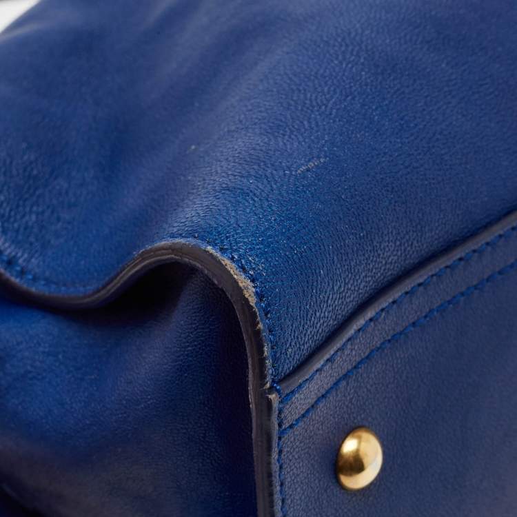 Pre Owned Saint Laurent Blue Leather Medium Cabas Chyc Tote