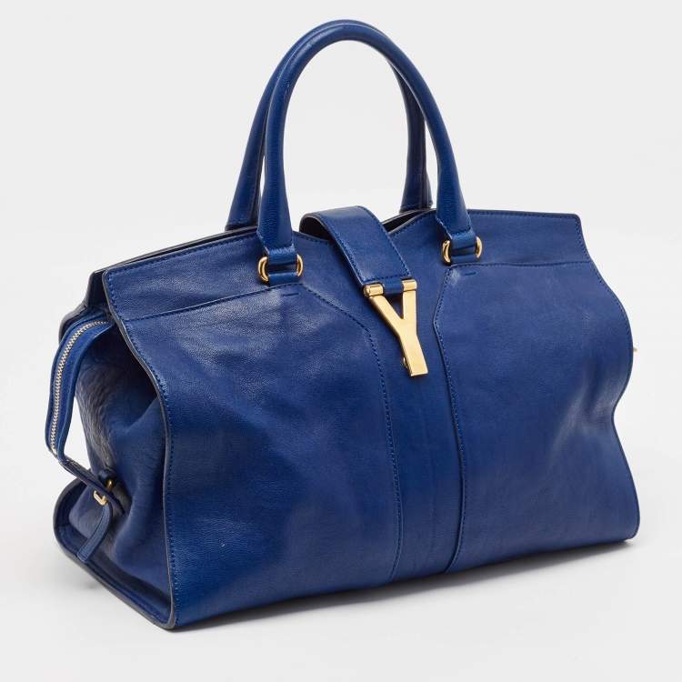 Pre Owned Saint Laurent Blue Leather Medium Cabas Chyc Tote