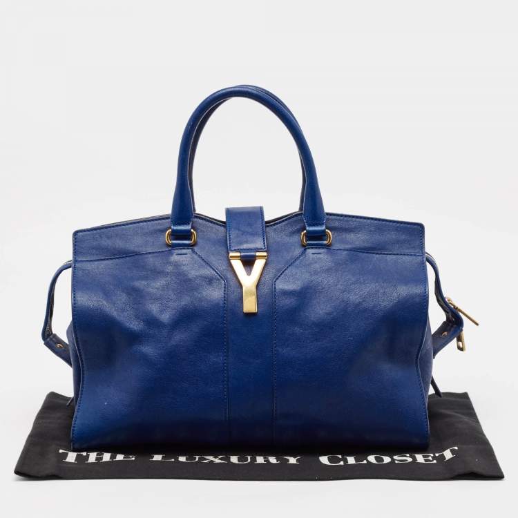 Pre Owned Saint Laurent Blue Leather Medium Cabas Chyc Tote