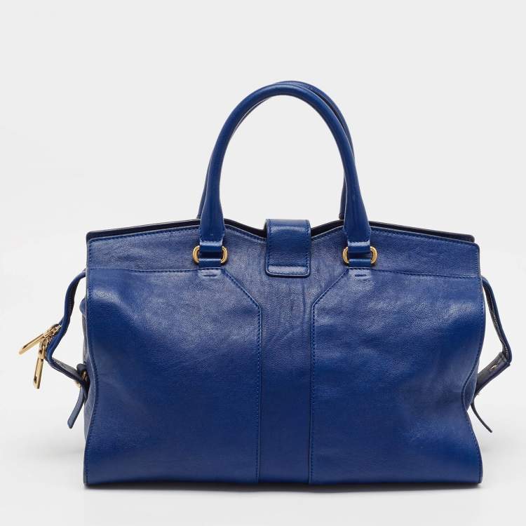 Pre Owned Saint Laurent Blue Leather Medium Cabas Chyc Tote