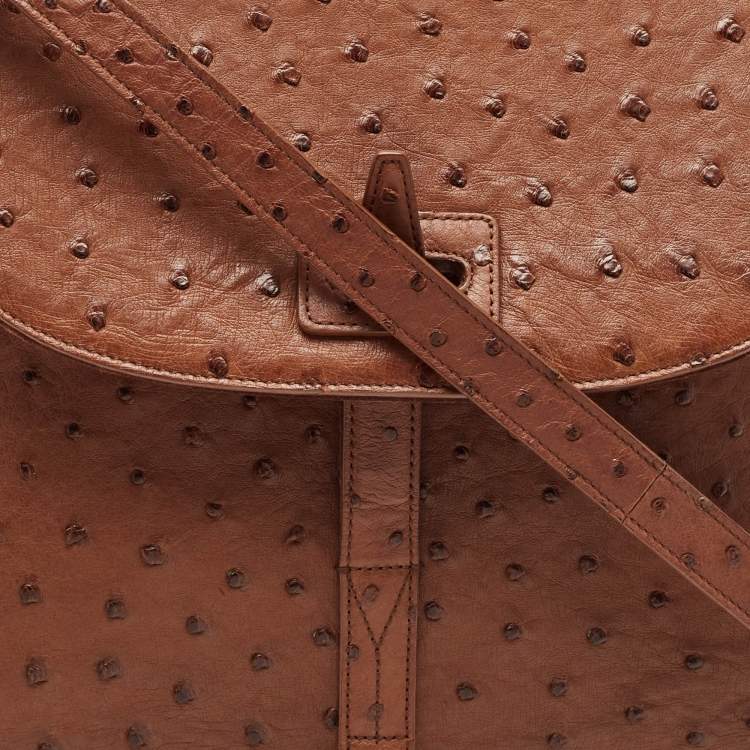 Pre Owned Yves Saint Laurent Brown Ostrich Leather Top Handle Bag