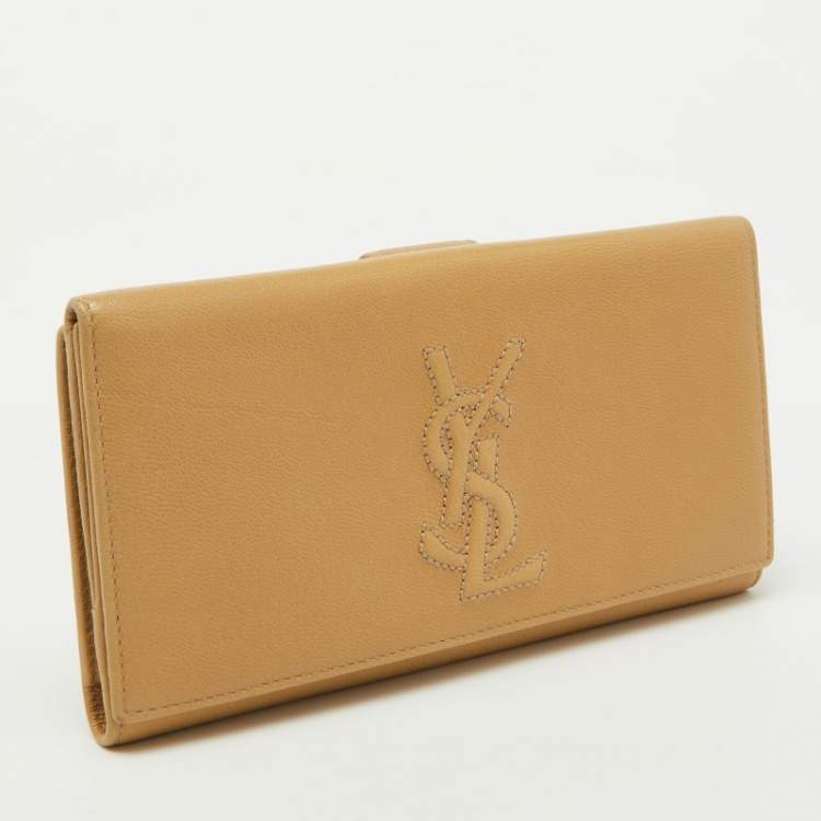 Pre Owned Yves Saint Laurent Beige Leather Belle De Jour Continental Wallet