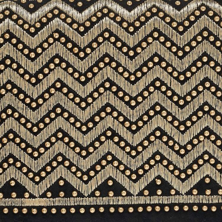 Pre Owned Yves Saint Laurent Black Suede Embroidered Tassel Clutch