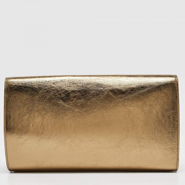 Pre Owned Yves Saint Laurent Gold Leather Belle De Jour Clutch