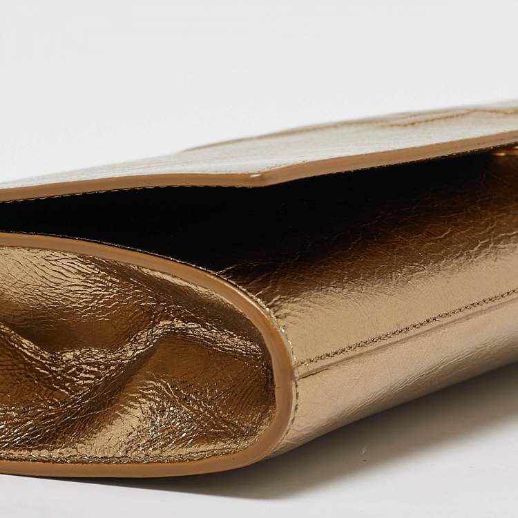 Pre Owned Yves Saint Laurent Gold Leather Belle De Jour Clutch