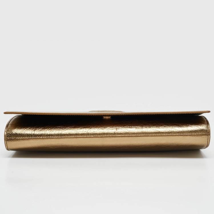 Pre Owned Yves Saint Laurent Gold Leather Belle De Jour Clutch