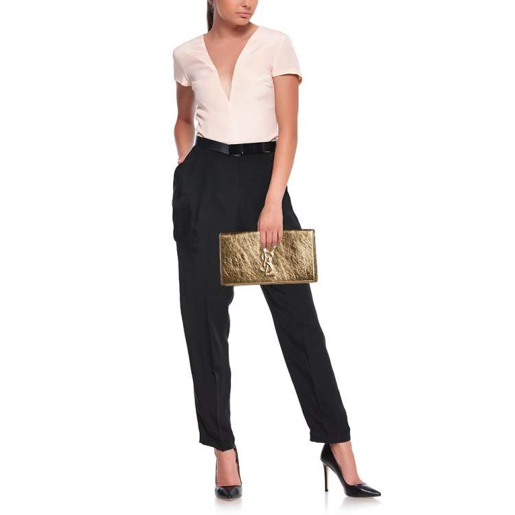 Pre Owned Yves Saint Laurent Gold Leather Belle De Jour Clutch