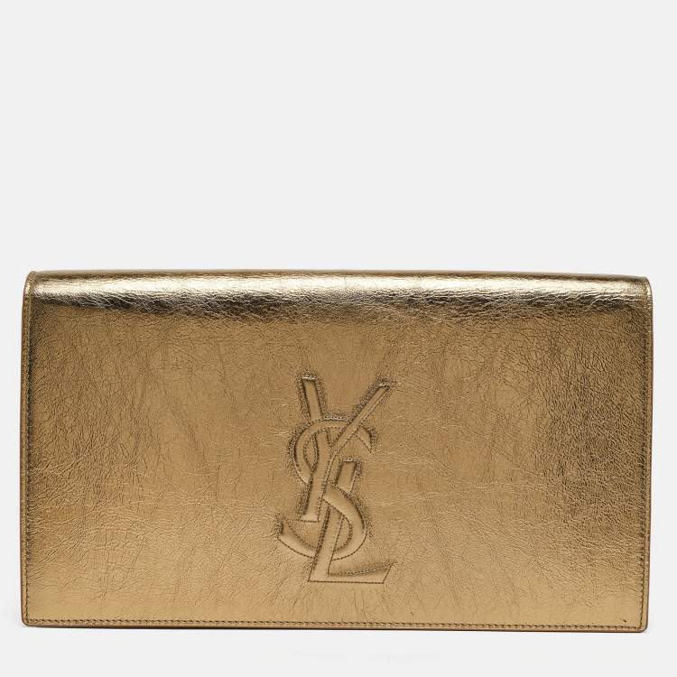 Pre Owned Yves Saint Laurent Gold Leather Belle De Jour Clutch