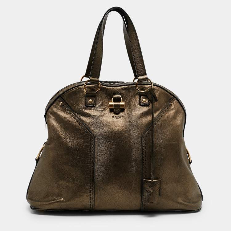 Pre Owned Yves Saint Laurent Metallic Leather Oversized Muse Satchel