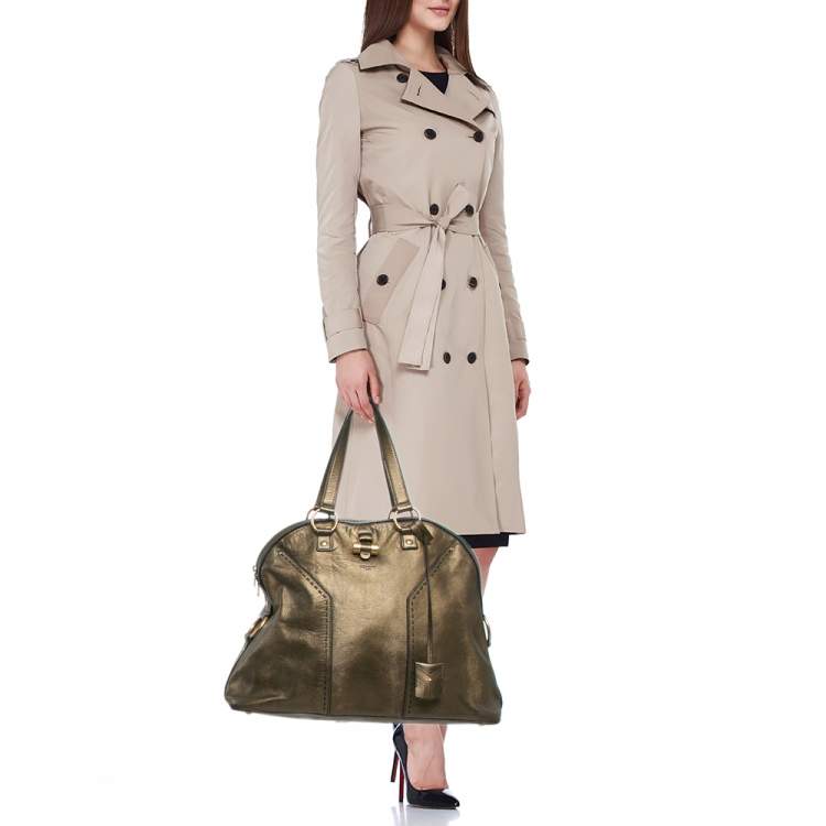 Pre Owned Yves Saint Laurent Metallic Leather Oversized Muse Satchel