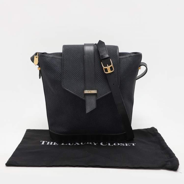 Pre Owned Yves Saint Laurent Blue Leather and PVC Vintage Bucket Bag