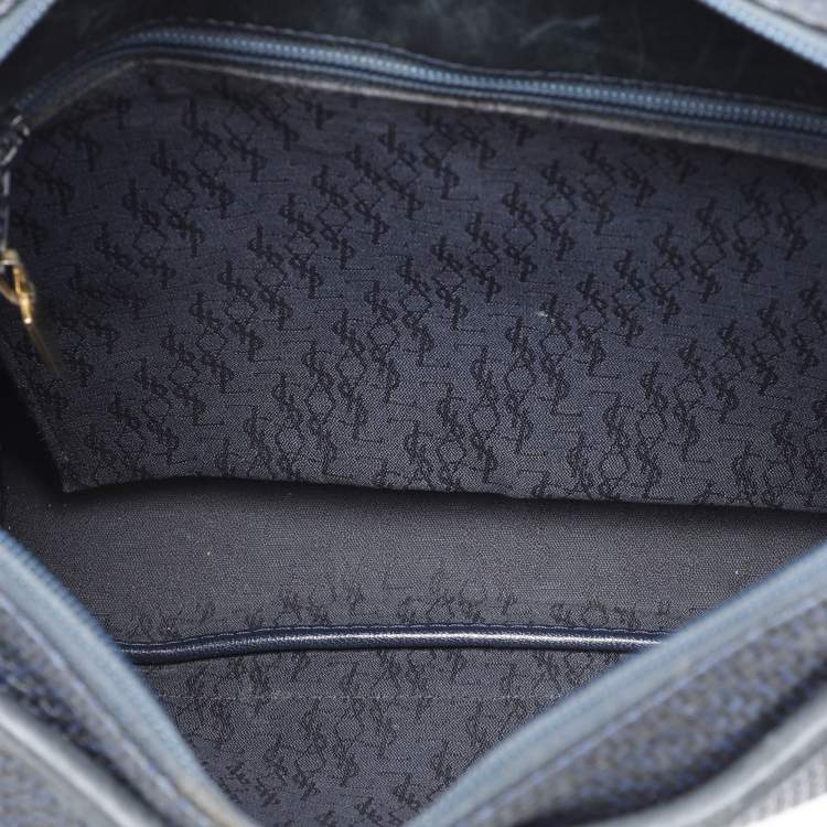 Pre Owned Yves Saint Laurent Blue Leather and PVC Vintage Bucket Bag