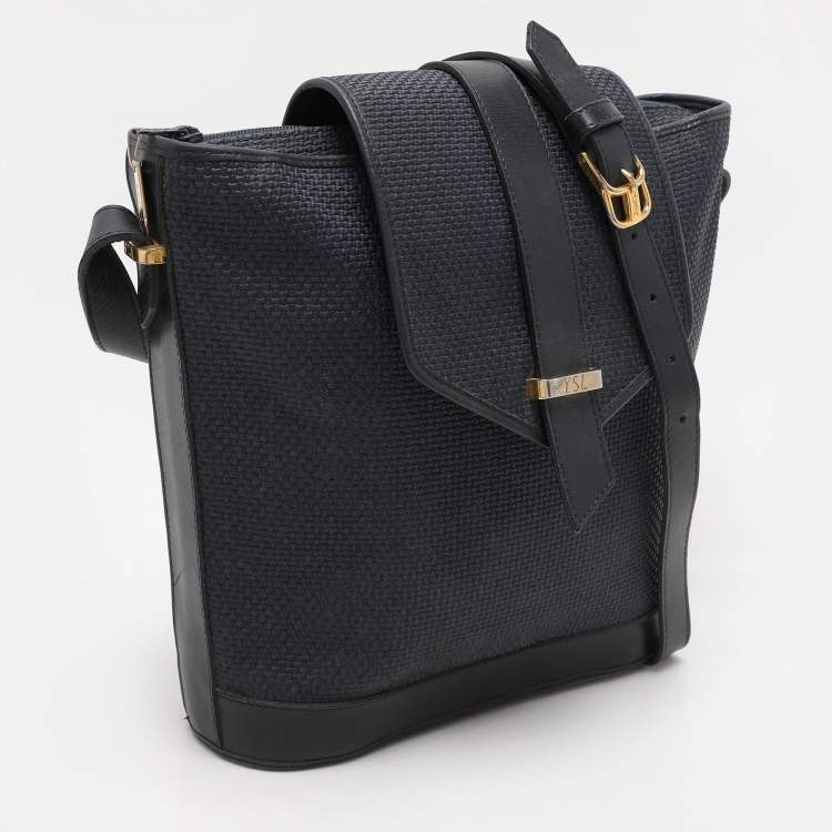 Pre Owned Yves Saint Laurent Blue Leather and PVC Vintage Bucket Bag