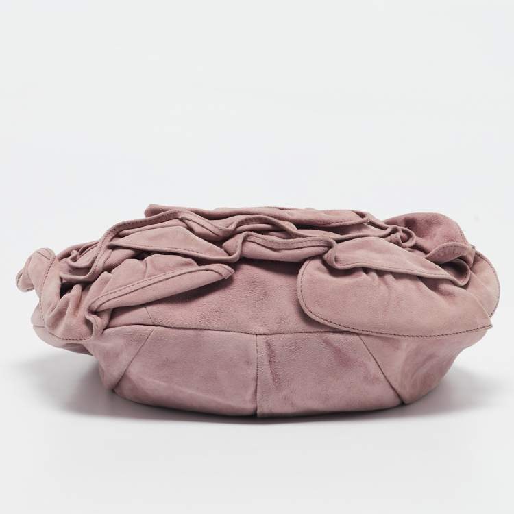Pre Owned Yves Saint Laurent Old Rose Leather and Suede Nadia Hobo