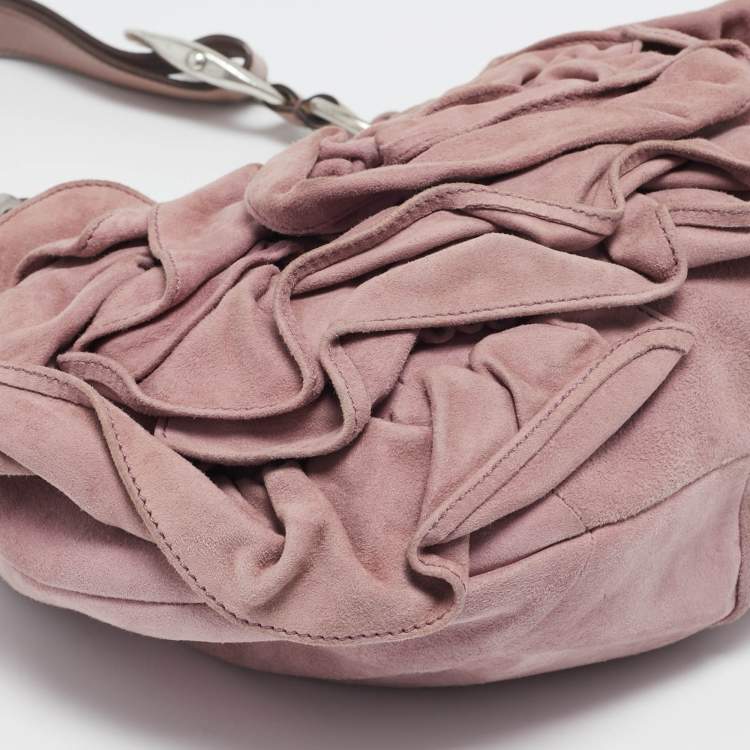Pre Owned Yves Saint Laurent Old Rose Leather and Suede Nadia Hobo