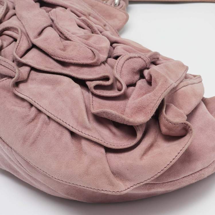 Pre Owned Yves Saint Laurent Old Rose Leather and Suede Nadia Hobo