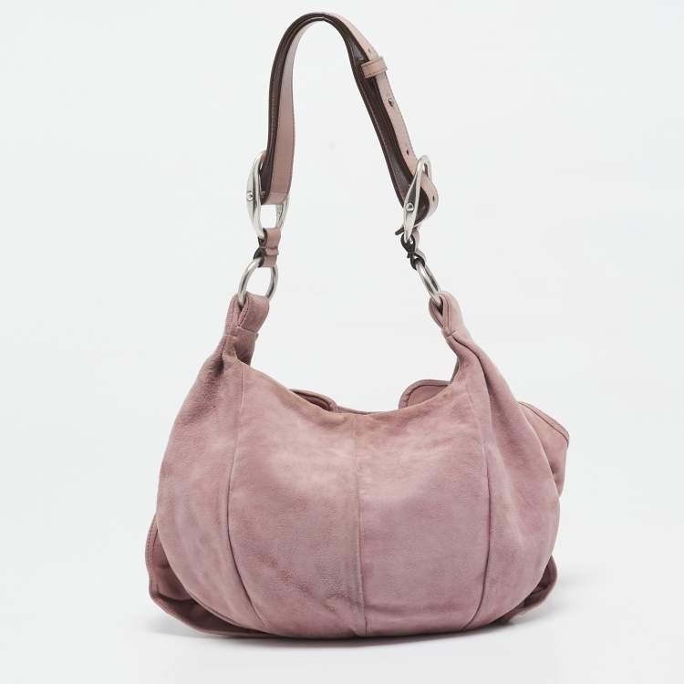 Pre Owned Yves Saint Laurent Old Rose Leather and Suede Nadia Hobo