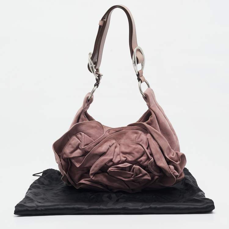 Pre Owned Yves Saint Laurent Old Rose Leather and Suede Nadia Hobo