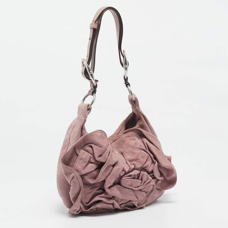 Pre Owned Yves Saint Laurent Old Rose Leather and Suede Nadia Hobo