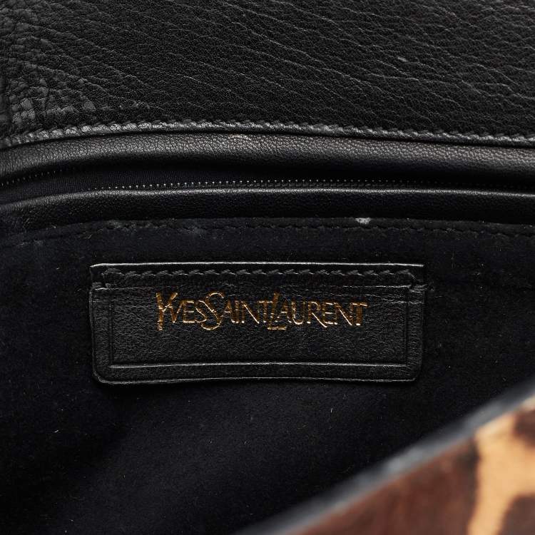 Pre Owned Yves Saint Laurent Brown Leopard Print Calf Hair Envelope Clutch