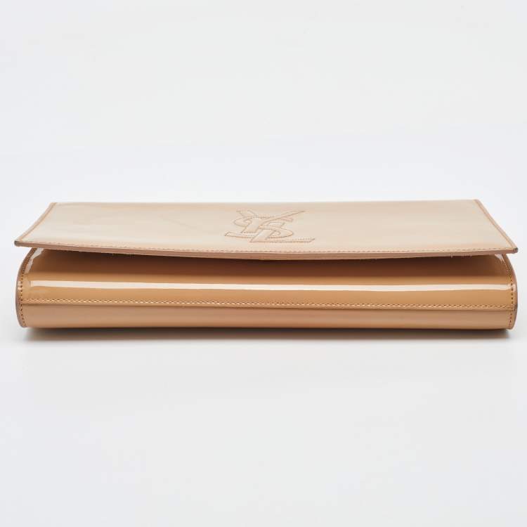Pre Owned Yves Saint Laurent Beige Patent Leather Belle De Jour Flap Clutch