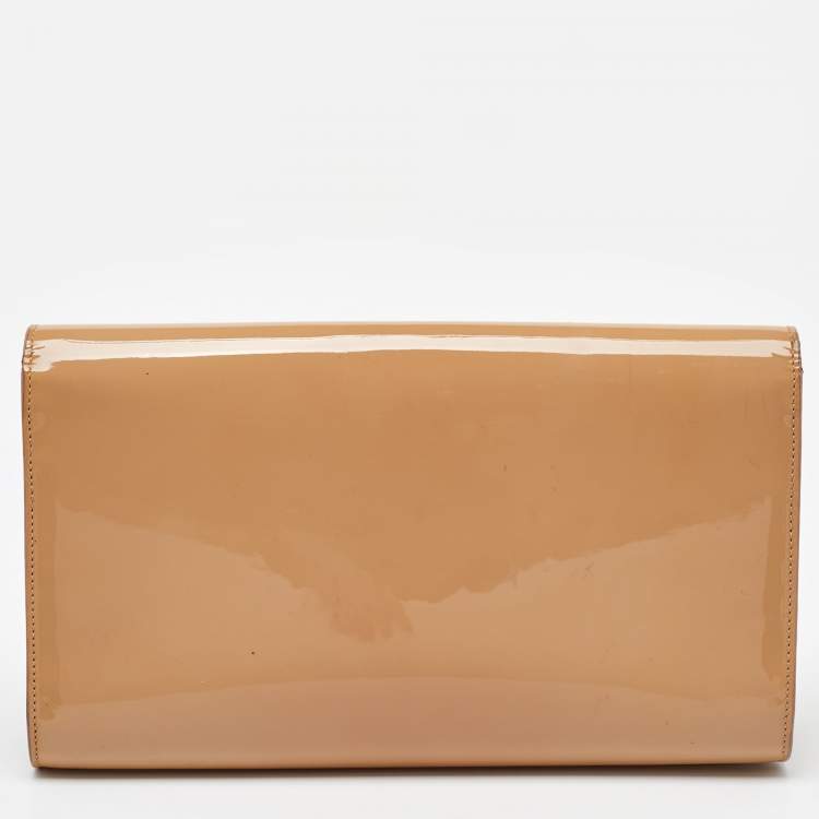 Pre Owned Yves Saint Laurent Beige Patent Leather Belle De Jour Flap Clutch