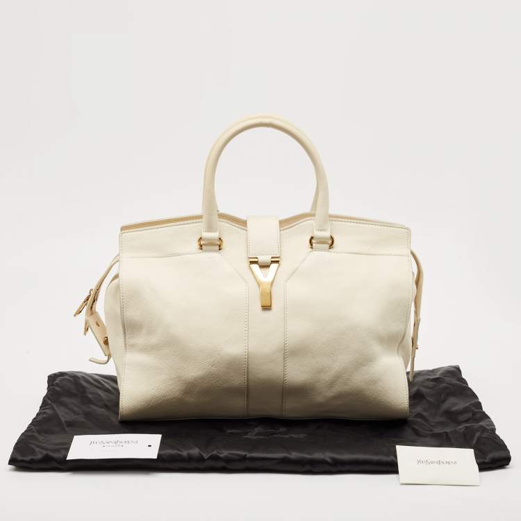 Pre Owned Yves Saint Laurent White Leather Medium Cabas Chyc Tote