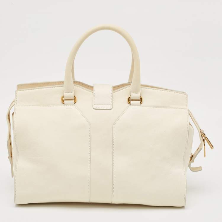 Pre Owned Yves Saint Laurent White Leather Medium Cabas Chyc Tote