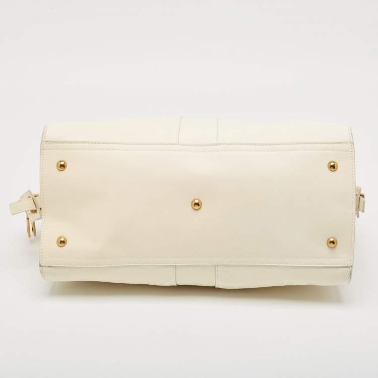 Pre Owned Yves Saint Laurent White Leather Medium Cabas Chyc Tote
