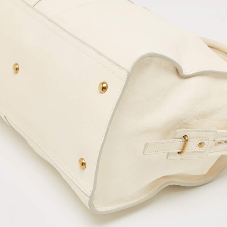 Pre Owned Yves Saint Laurent White Leather Medium Cabas Chyc Tote