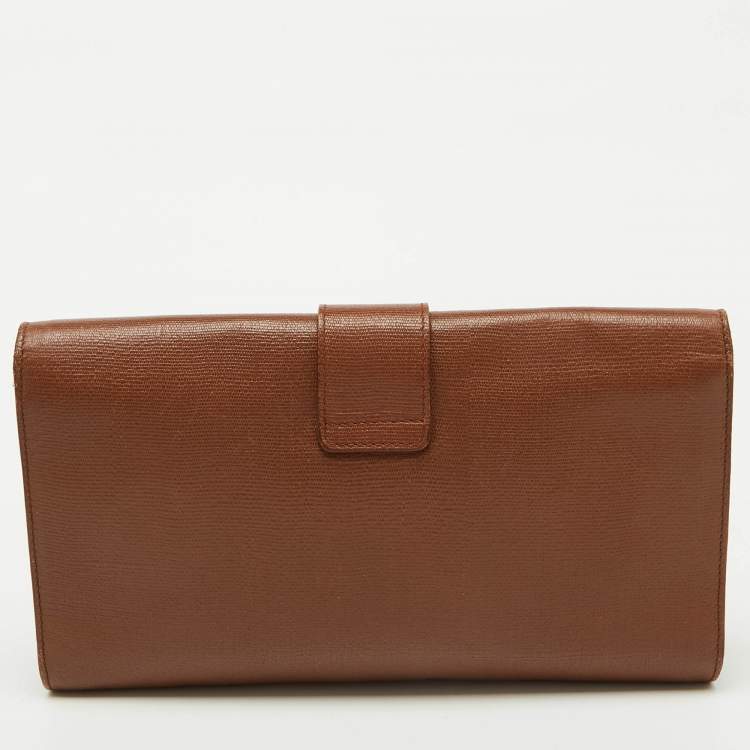 Pre Owned Yves Saint Laurent Brown Leather Ligne Y Clutch