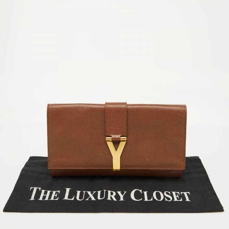 Pre Owned Yves Saint Laurent Brown Leather Ligne Y Clutch