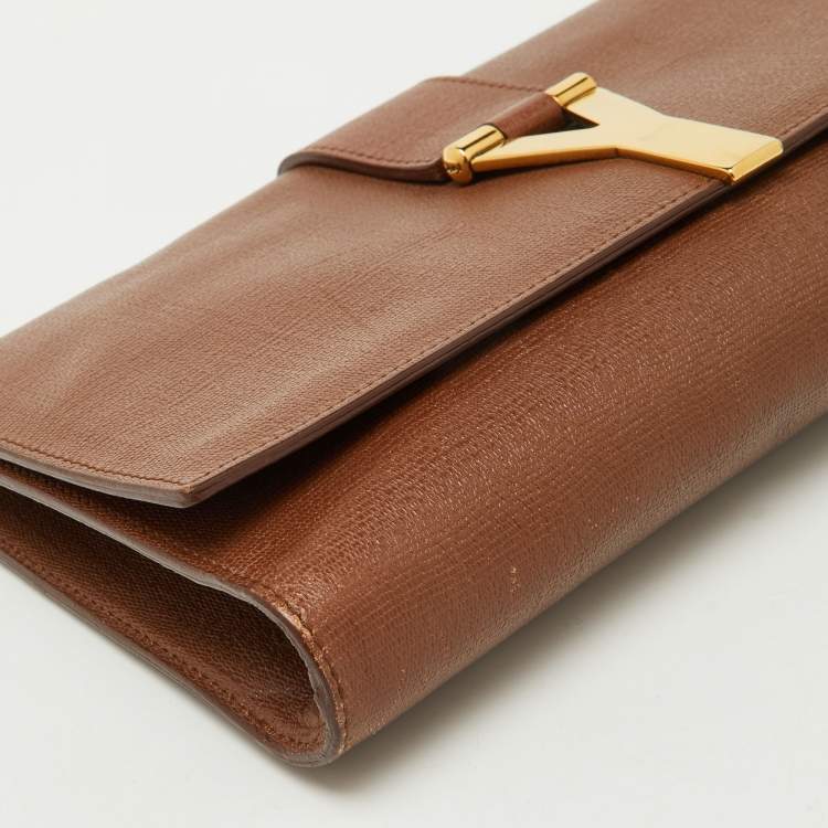 Pre Owned Yves Saint Laurent Brown Leather Ligne Y Clutch