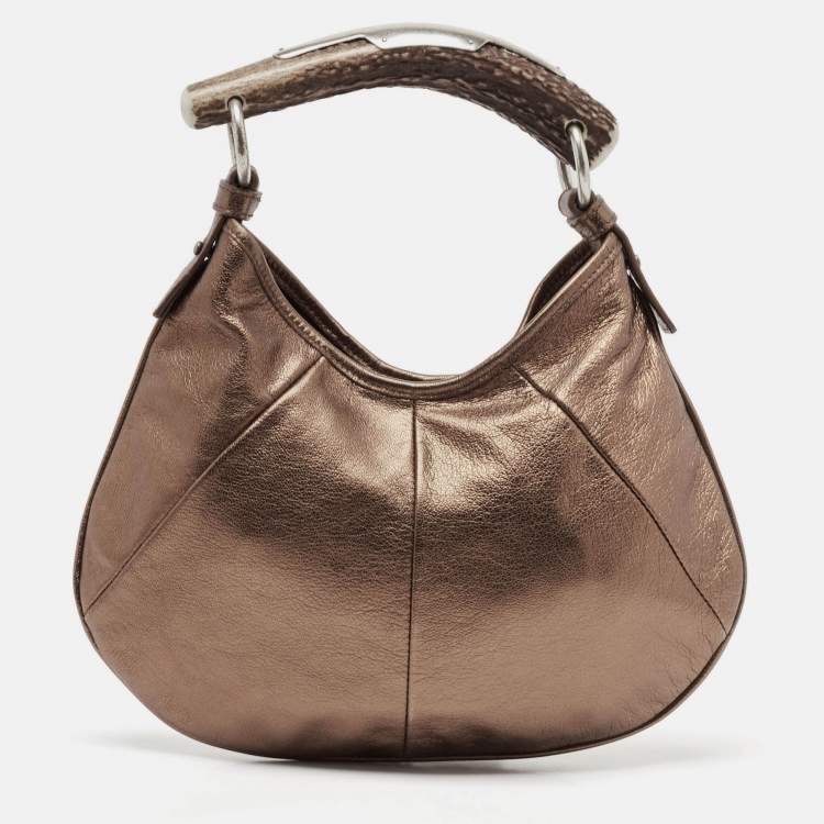 Pre Owned Yves Saint Laurent Bronze Leather Mini Mombasa Hobo