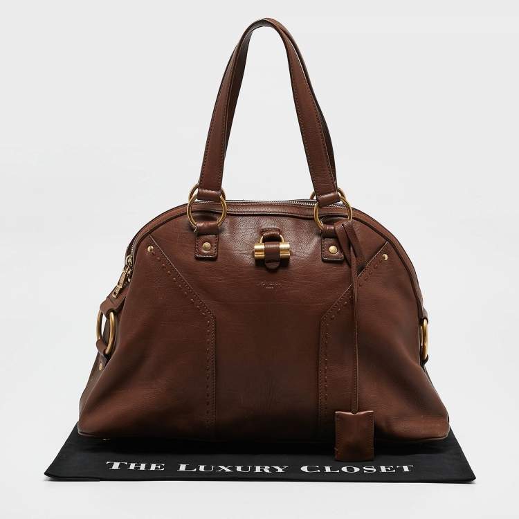 Pre Owned Yves Saint Laurent Brown Leather Large Muse Bag