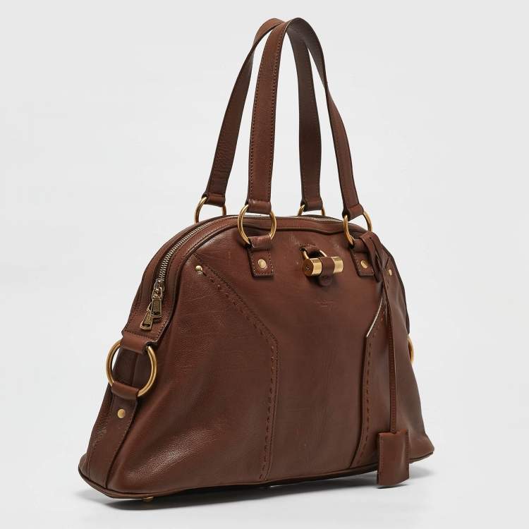 Pre Owned Yves Saint Laurent Brown Leather Large Muse Bag